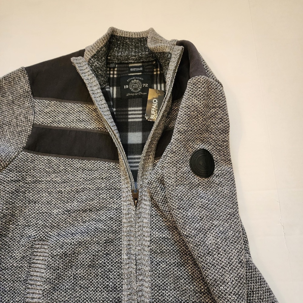 Buffalo David Bitton Men's XL Tight-Knit Full Zip Sweater Gray Black Mock Neck - Picture 4 of 9
